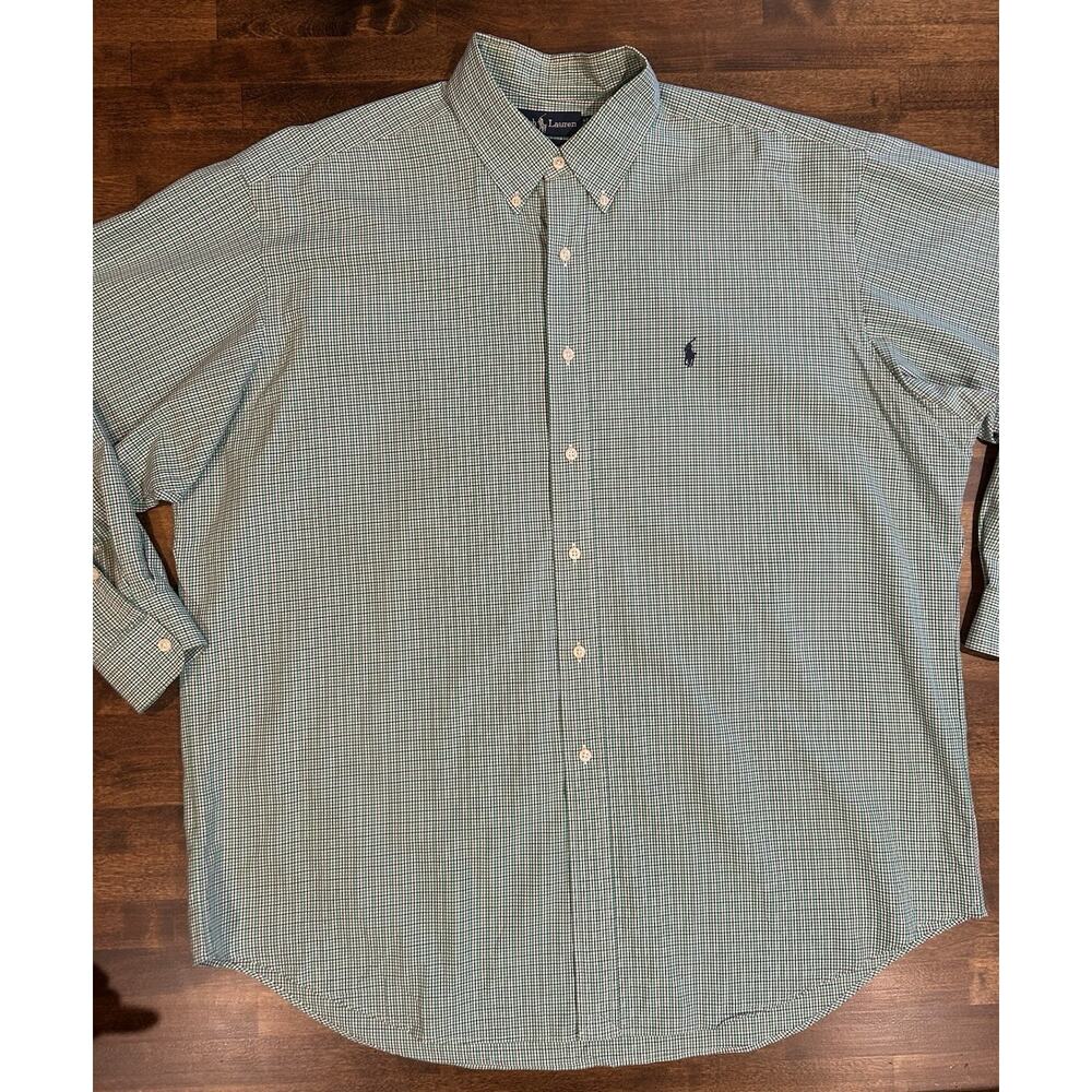 Polo Ralph Lauren Men’s Button Down Dress Shirt XL Green Navy Plaid Classy